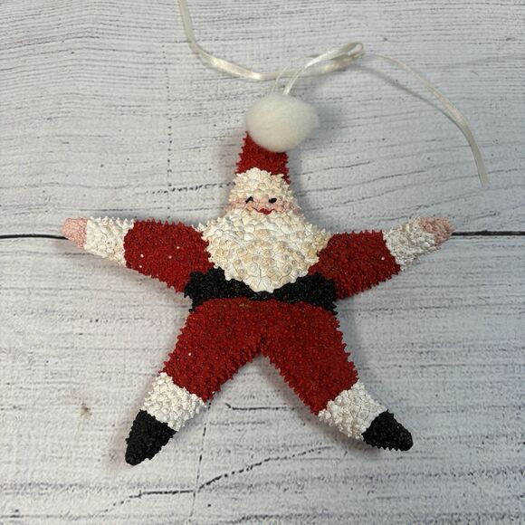 Real Starfish Santa Hand Painted Christmas Ornament Coastal Nautical 6" Width - Picture 1 of 3